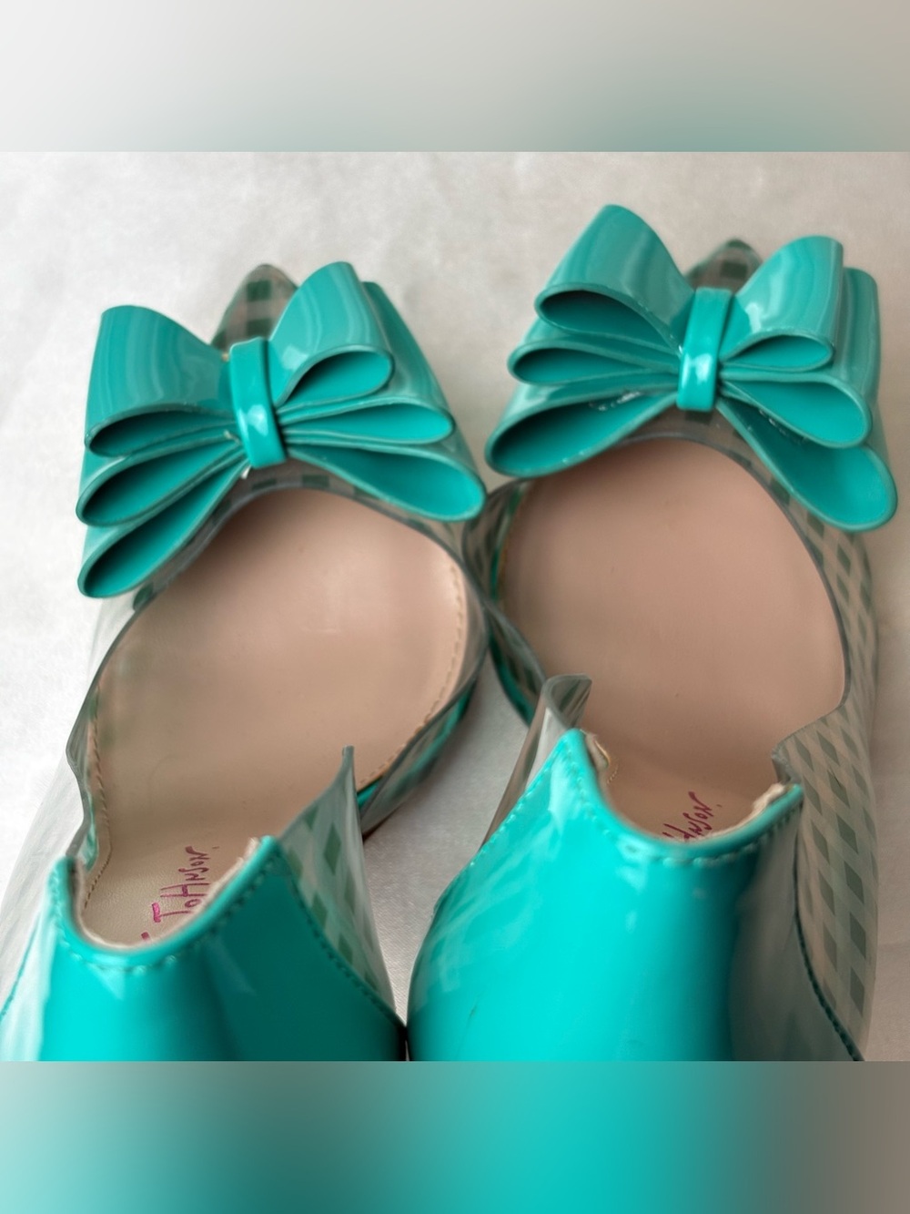 Betsey Johnson Teal Gingham & Clear Vinyl Heels - Picture 7 of 9